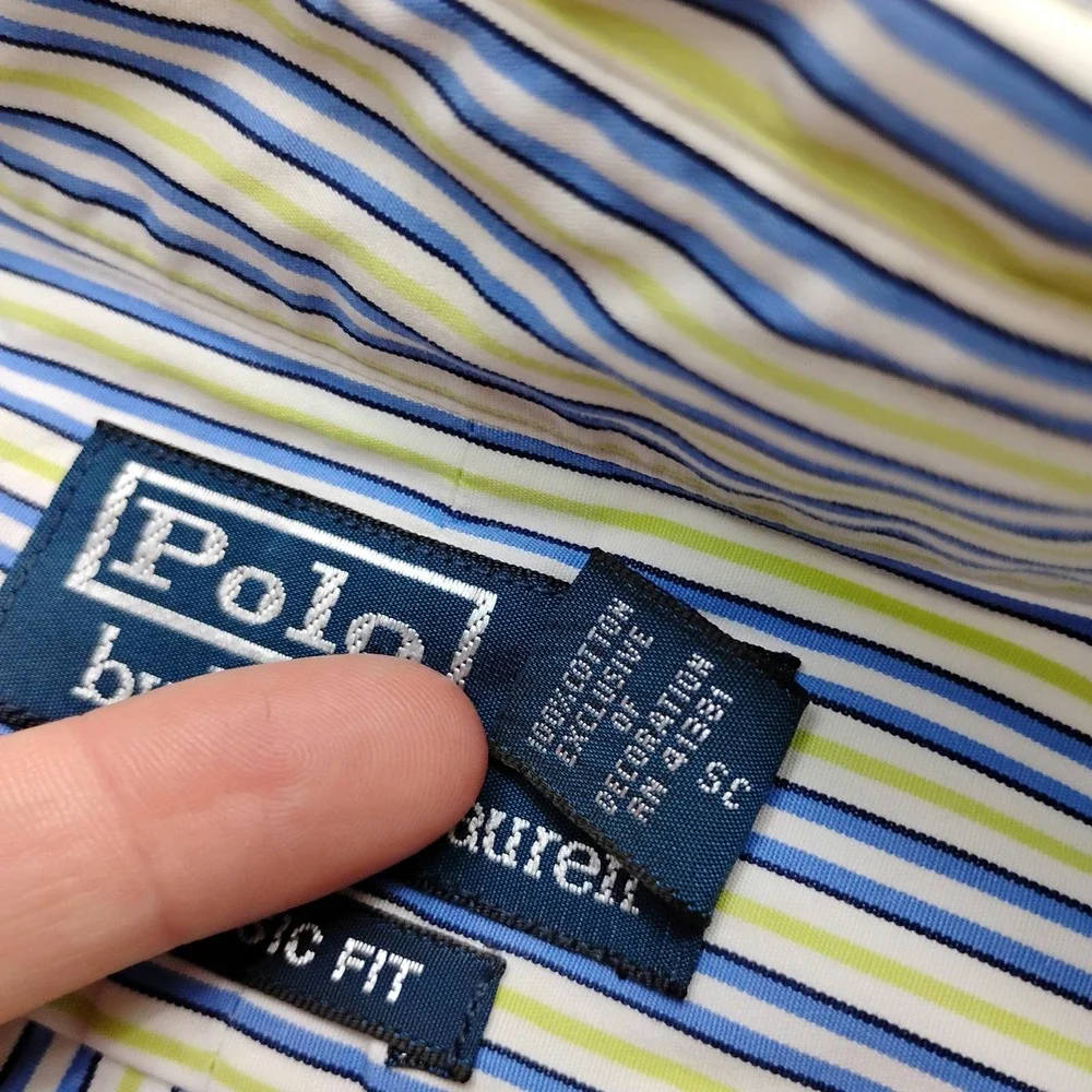 Polo‎ Ralph Lauren Mens XXL Classic Fit Striped Button Down Shirt Blue Green